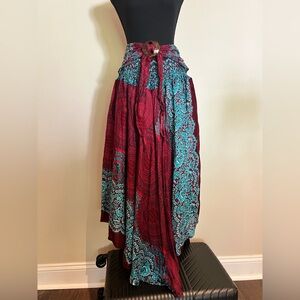 Geometric Mandalas Handkerchief Midi Skirt in Red